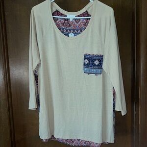 Women's Beige and Patterned Pocket Tunic